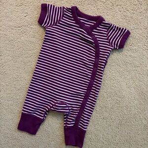 0-3m Hanna Andersson Purple and White Striped Romper 100% Organic Cotton
